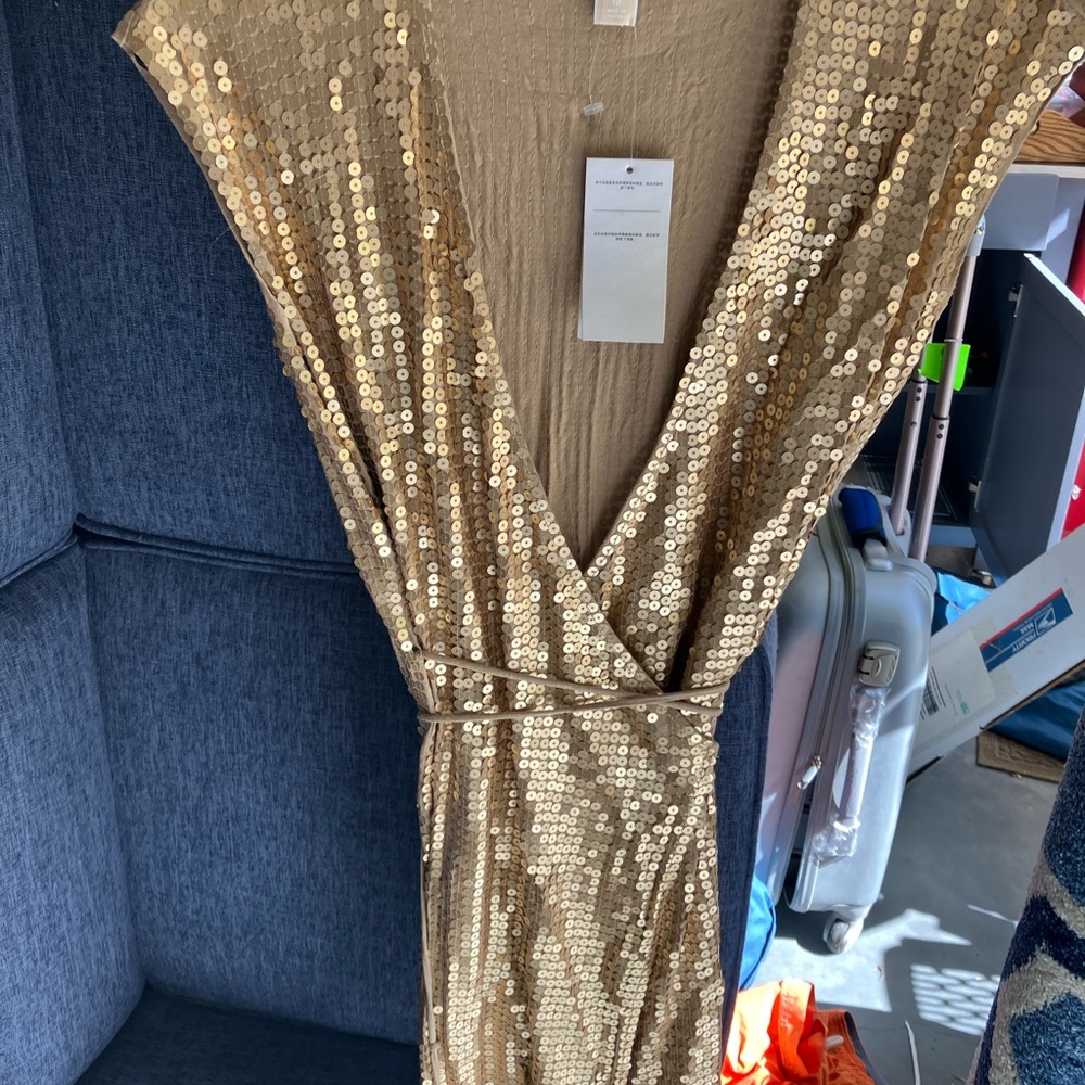 Michael Kors Gold Sequin Wrap Dress
